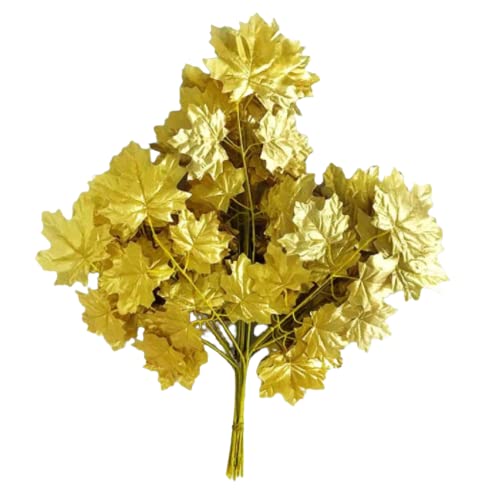 Artificial Maple Leaves Simulation Decorative Maple Leaves Fall Leaves Stick for Home Wedding Party Decor Artificial Plant (34 cm, Golden 1)