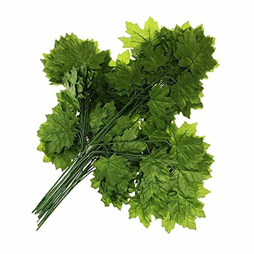 Artificial Maple Leaves Simulation Decorative Maple Leaves Fall Leaves Stick for Home Wedding Party Decor Artificial Plant (34 cm, Green 3)