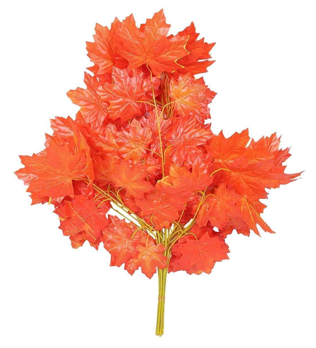 Artificial Maple Leaves Simulation Decorative Maple Leaves Fall Leaves Stick for Home Wedding Party Decor Artificial Plant (34 cm, Orange 1)