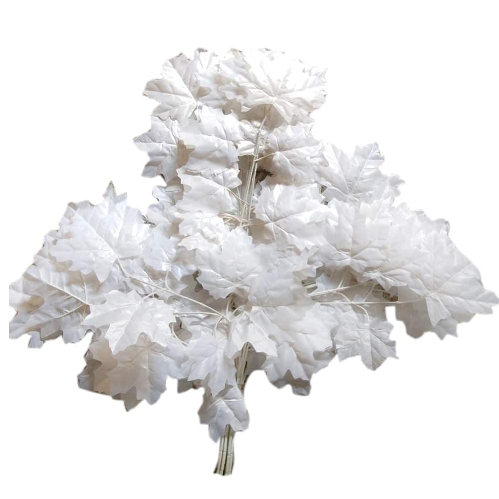 Artificial Maple Leaves Simulation Decorative Maple Leaves Fall Leaves Stick for Home Wedding Party Decor Artificial Plant (34 cm, White 1)