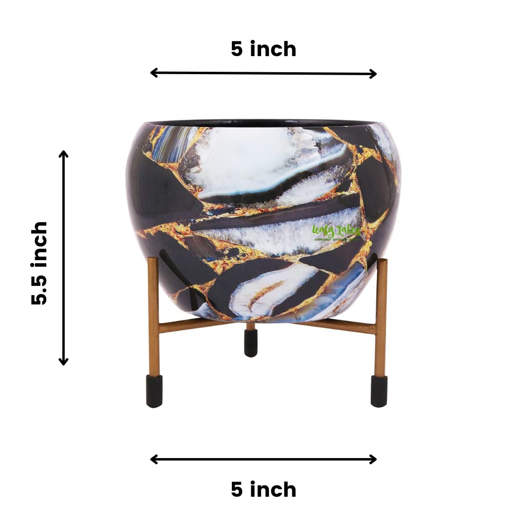 Black 3 Marble Metal Pot