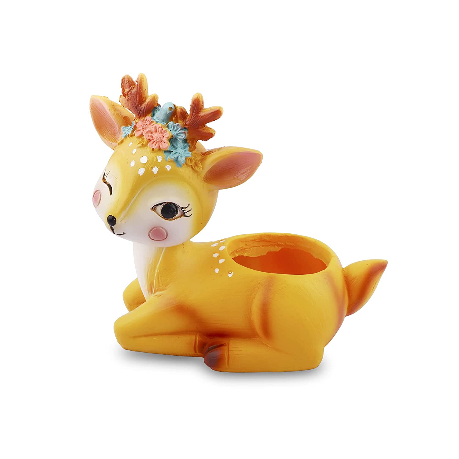 Crazy 3 Pots Handmade & Hand Painted Resin Animal Deer Indoor Succulent Planter Pot (Small, Winking, Playing & Sleeping Deer) - Set of 3