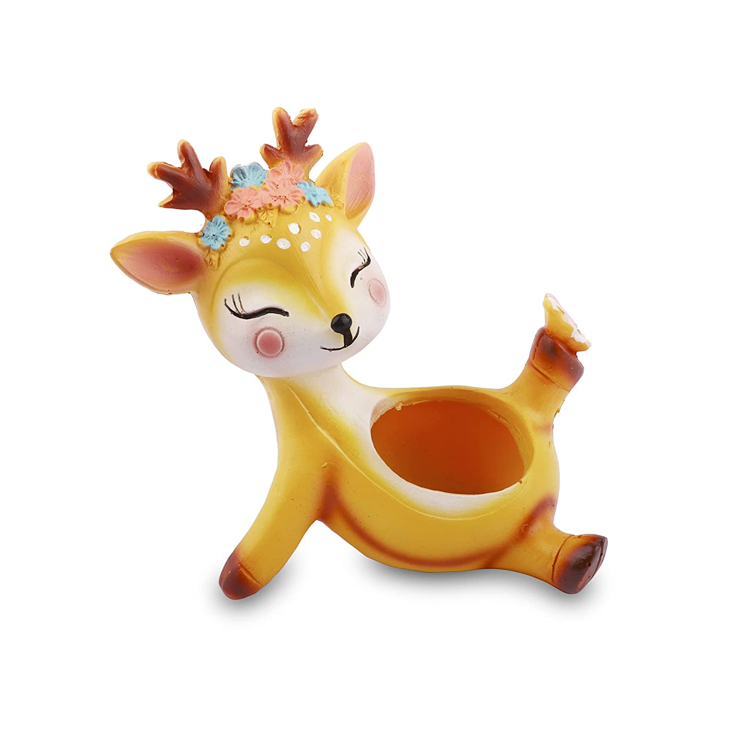 Crazy 4 Pots Handmade & Hand Painted Resin Animal Deer Indoor Succulent Planter Pot (Small, Winking, Playing & Sleeping Deer) - Set of 3