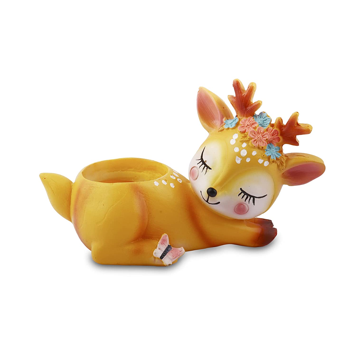 Crazy 5 Pots Handmade & Hand Painted Resin Animal Deer Indoor Succulent Planter Pot (Small, Winking, Playing & Sleeping Deer) - Set of 3