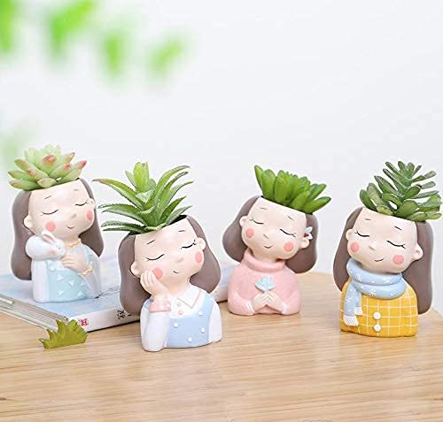 Handcrafted 1 Combo Pack of 4 Resin Girl Succulent Planter Pot Mini Planter Home Decor