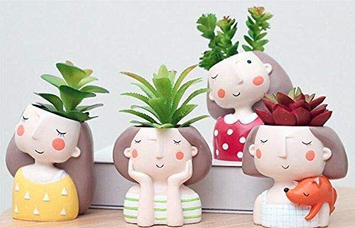 Handmade 1 Cute Resin Pot with 4 Girls Design Multipurpose Pot Succulent Pot Indoor Desktop Flower Planter Home Décor Garden