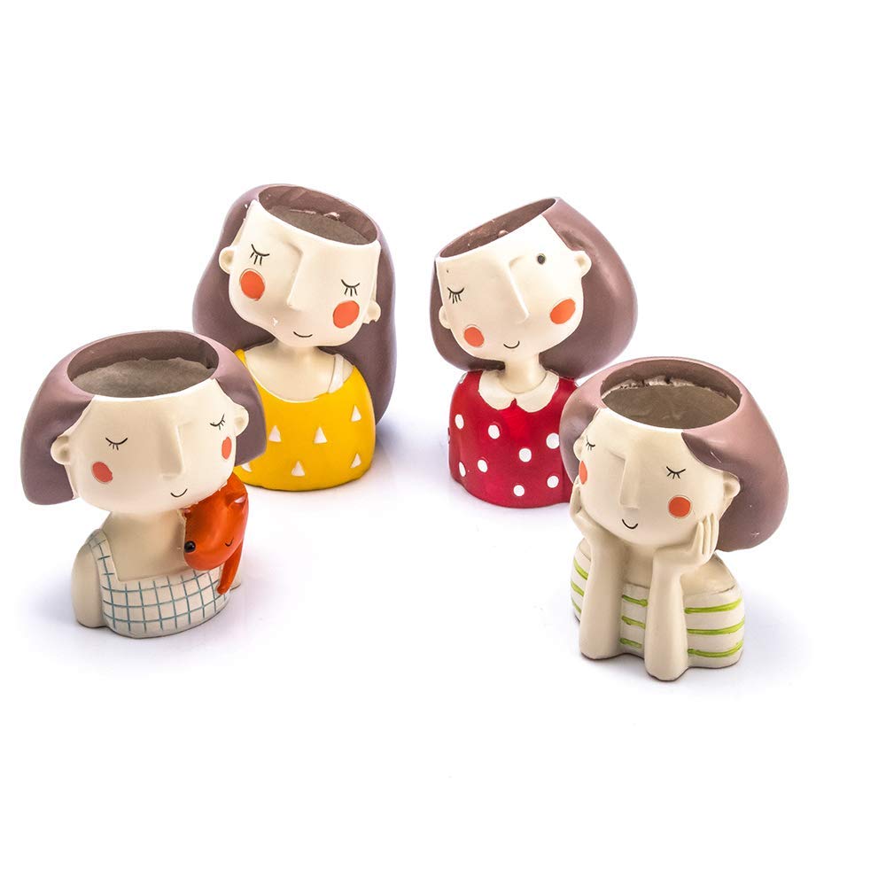 Handmade 2 Cute Resin Pot with 4 Girls Design Multipurpose Pot Succulent Pot Indoor Desktop Flower Planter Home Décor Garden