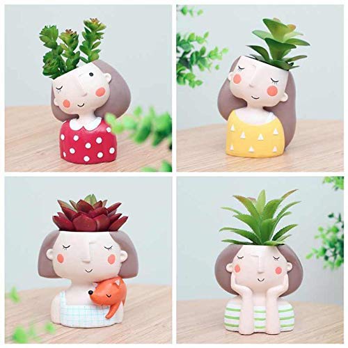 Handmade 3 Cute Resin Pot with 4 Girls Design Multipurpose Pot Succulent Pot Indoor Desktop Flower Planter Home Décor Garden