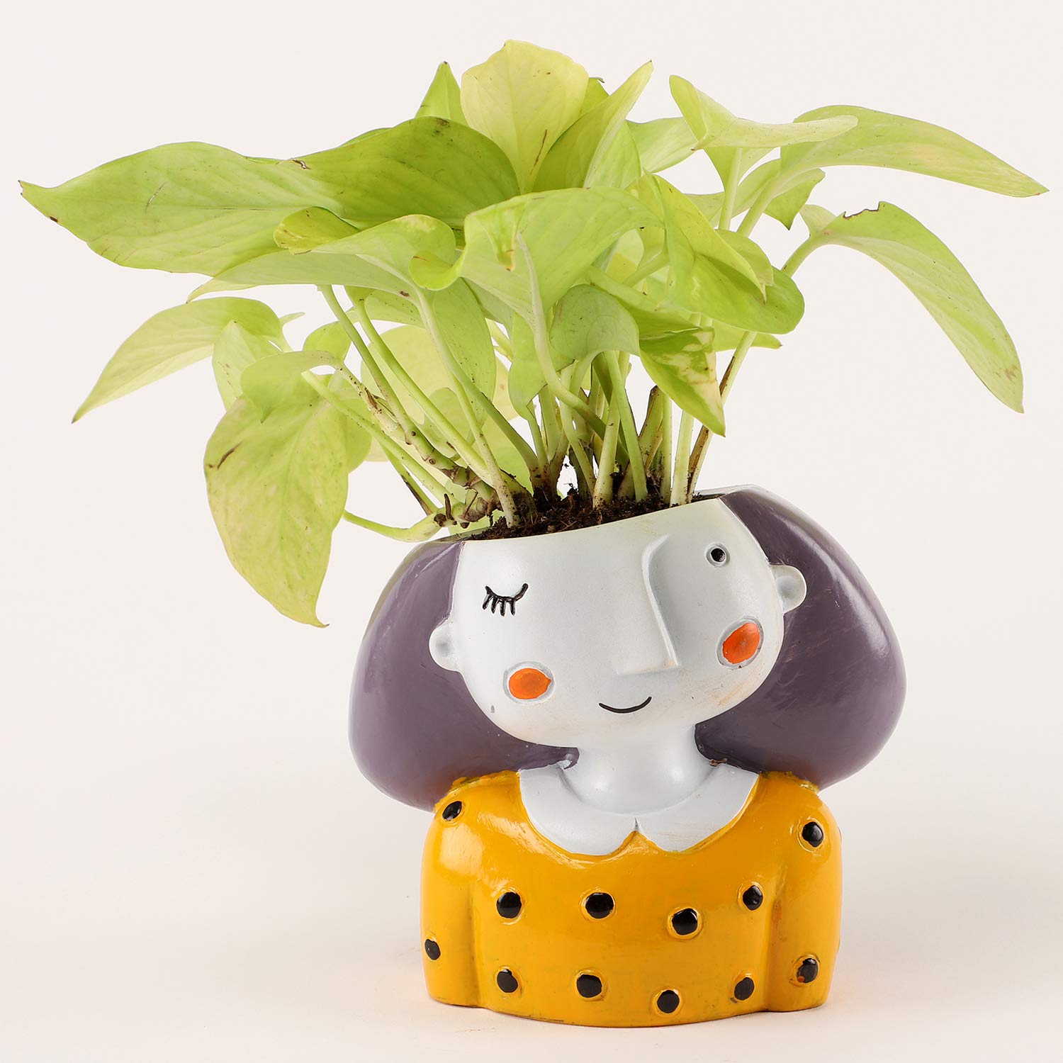 Peace Lily & Money Plant in Girl Resin Pot 4.5 X 3.5 Inches Set of 2 - C